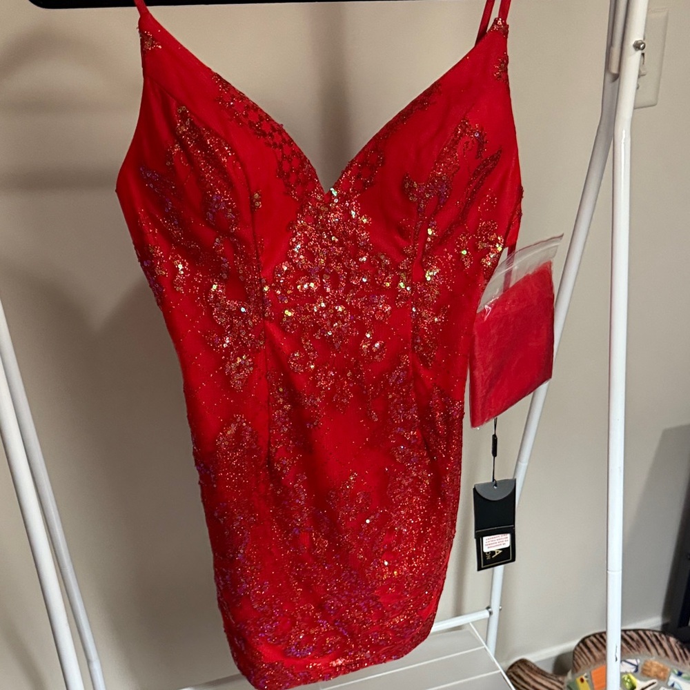 Coya Collection Red Sequin Dress with Neck Scarf